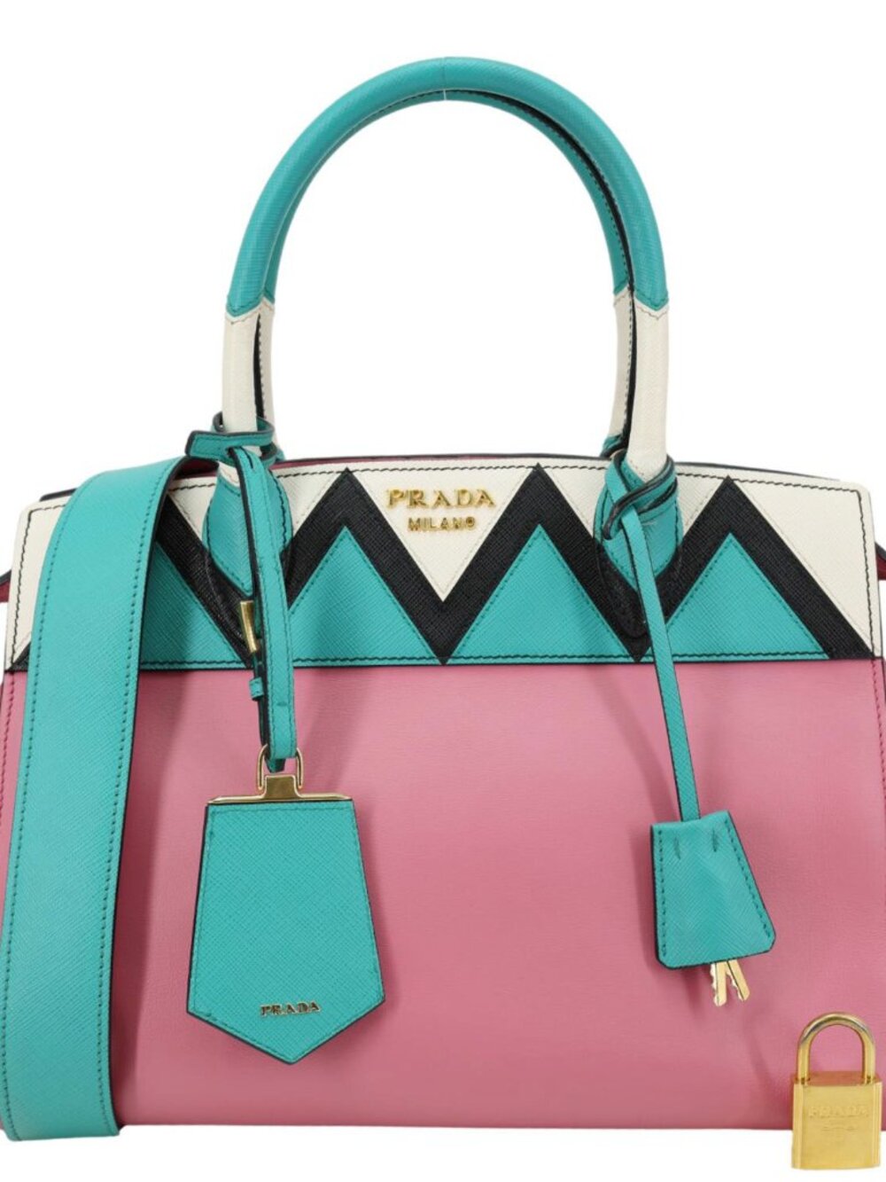 Prada Esplanade Medium Greca Saffiano Leather Tote Bag Pink